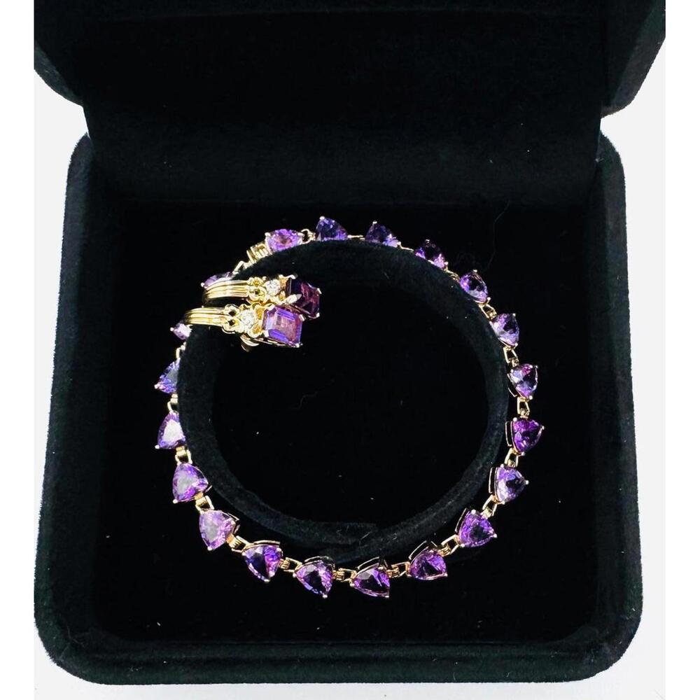 Lovely14k gold Trillion purple Amethyst bracelet and Amethyst & Diamond earrings